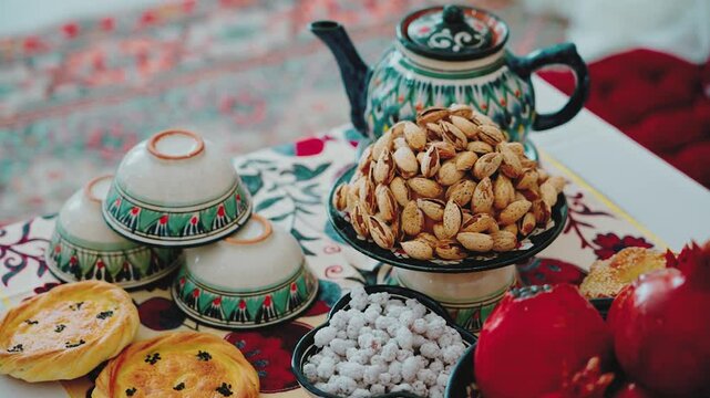 Uzbek culture. Dastarkhan (from the Persian "dostur" - tablecloth and "khan" - treat) is a generalized name for the traditions of Central Asian hospitality. It is also the name for a low table of squa