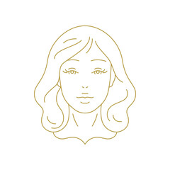 Romantic beauty woman face minimal fashion golden line art icon vector illustration. Elegant feminine young beautiful model logo for skin care cosmetic stylist salon hairdresser makeup brand