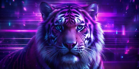 Glitch tiger wallpaper, Striped feline portrait for dynamic esports team branding