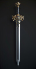 Intricate Medieval Sword Design with Dragon and Skull Ornaments, Fantasy Weaponry, Collector's Item