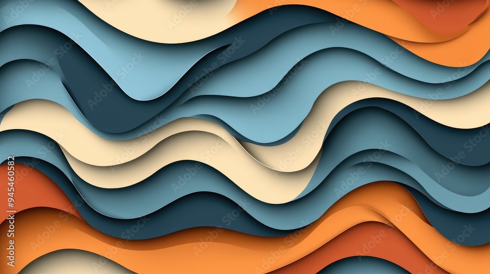 Wall mural wavy background with paper cut style