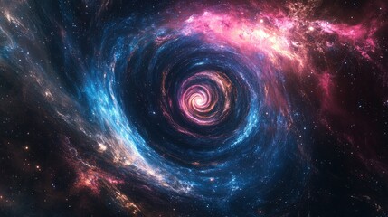 An exquisitely bright image capturing a swirling vortex of vibrant colors in deep space, representing the energetic and boundless nature of the universe.