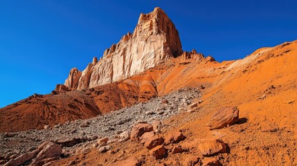 Fototapeta premium The striking red rocks of Capitol Reef National Park, with clear skies and plenty of copy space.