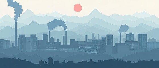 Naklejka premium Air pollution illustrated in minimal flat design, showing smog over a solid grey background