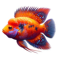 Fototapeta premium A Jewel cichlid fish Orange and Violate swimming on white background 4