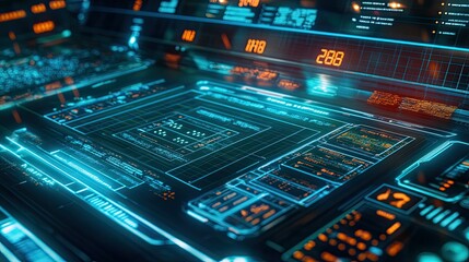 Obraz premium Top view of a futuristic sports betting website layout showing football match results, with room for text.