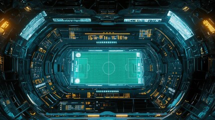 Obraz premium Top view of a futuristic sports betting website layout showing football match results, with room for text.