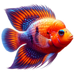 Fototapeta premium A Jewel cichlid fish Orange and Violate swimming on white background 1