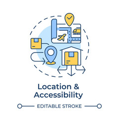 Location and accessibility multi color concept icon. Industrial real estate. Logistics and transport links. Round shape line illustration. Abstract idea. Graphic design. Easy to use in article