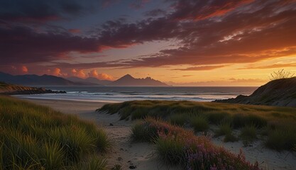 Serene Sunset Over Coastal Landscape