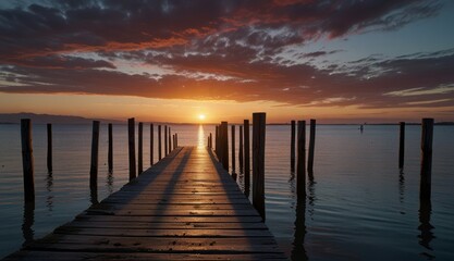 Obraz premium Serene Sunset Over Tranquil Lake