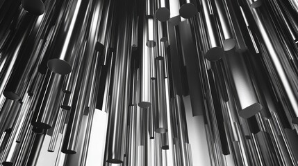 Obraz premium 3D rendered abstract metallic backdrop featuring vertical tubes that shift dynamically in an up and down motion