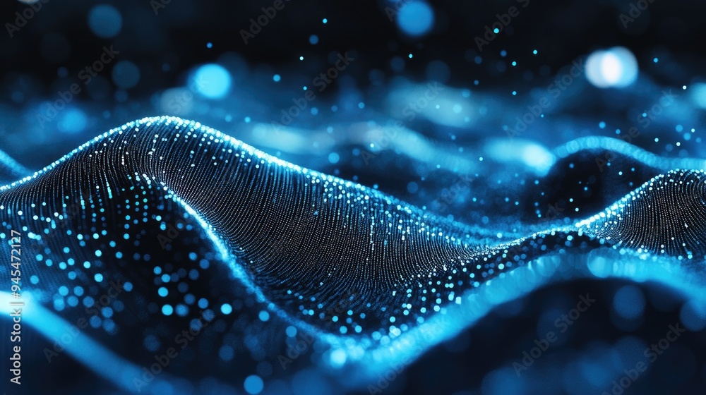 Poster abstract blue light mesh background with technology points creating a dynamic tech inspired design