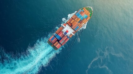 Container Ship Carrying Cargo, Transportation Logistics, International Trade, Open Sea Voyage