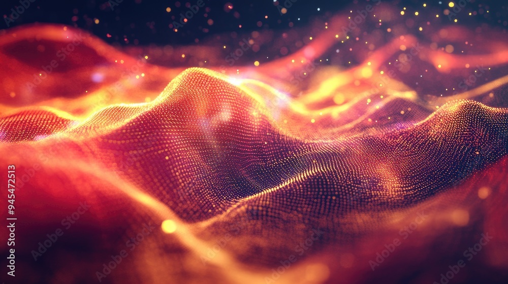 Poster abstract digital backdrop with dynamic particles flow of information space visualization of large da