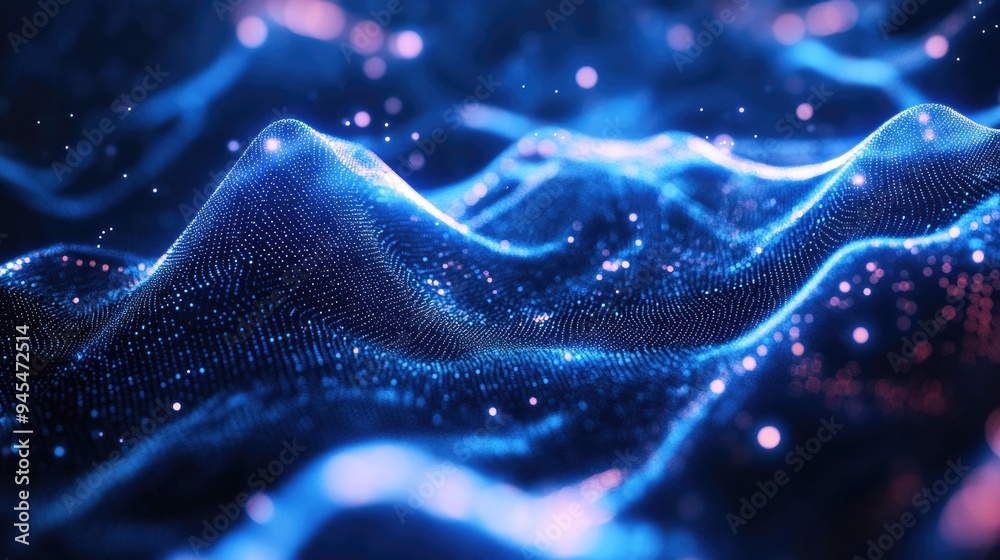 Poster abstract digital backdrop with dynamic particles flow of information space visualization of large da