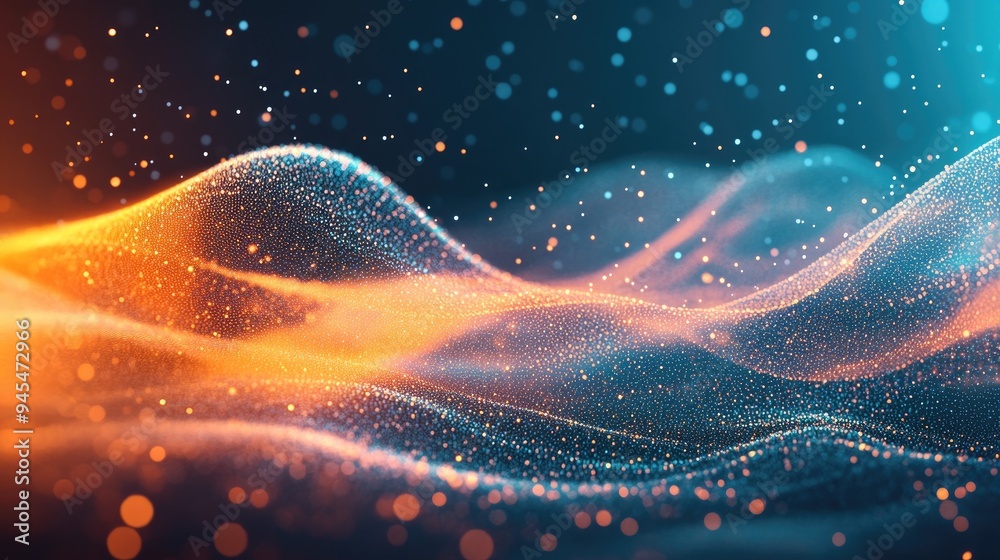 Poster abstract gradient particle waves flow continuously featuring interconnected dots and lines this digi