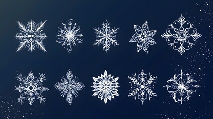Stylized snowflake vector illustration set with Christmas motifs winter elements and geometric designs in a modern festive style