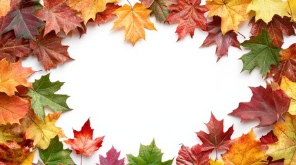 Autumn Leaves Frame on White Background.