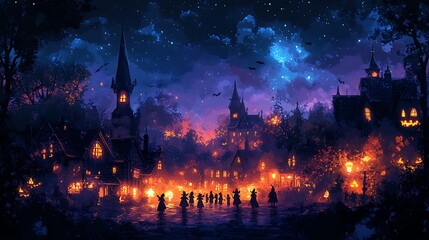 Halloween Night in a Magical Town