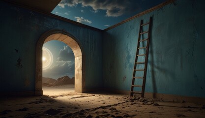 Surreal Desert Room with Ladder