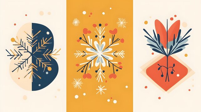 Christmas-themed snowflake vectors in a modern style with clean lines and geometric shapes