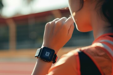 Young woman wearing Fitness smart Watch 