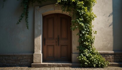 Charming Wooden Entrance with Greenery