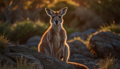Fototapeta premium Majestic Kangaroo in Golden Sunset Light