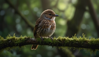 Fototapeta premium Charming Bird on Mossy Branch
