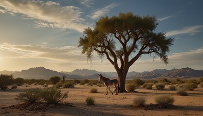 Obraz premium Serene Desert Landscape with Donkey