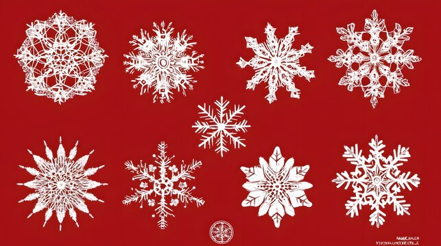 Intricate snowflake vectors with a Christmas theme featuring detailed patterns and festive shades