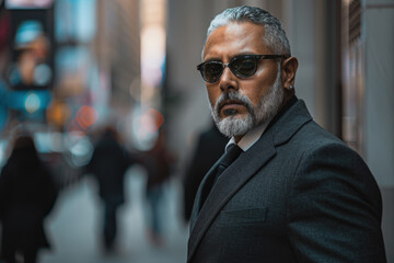 Obraz premium Businessman Posing in City Street in the Evening