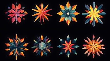 Christmas-themed snowflake vectors with bold designs and bright colors