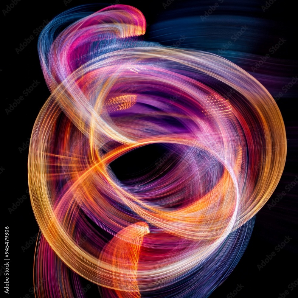 Aufkleber an abstract artwork displaying colorful light swirls forming a vortex-like effect, with bold shades 