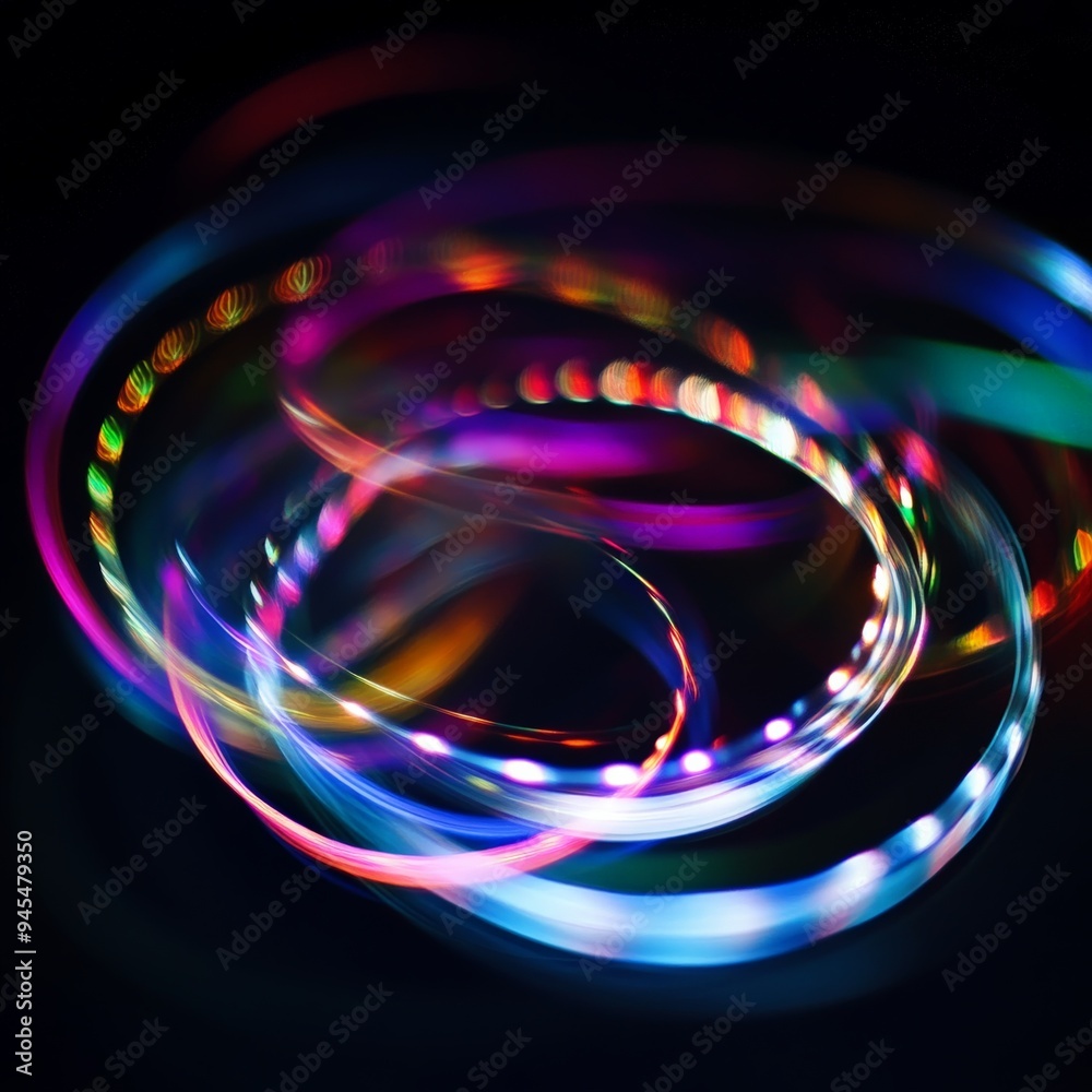 Poster A hypnotic display of multicolored light swirls against a dark background, creating a mesmerizing and visually striking abstract pattern, evoking a sense of mystery and creativity.