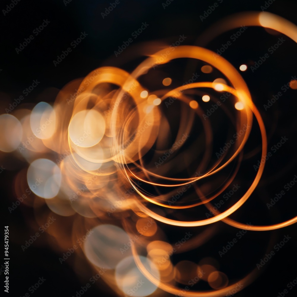 Aufkleber an intriguing image featuring golden rings of light against a dark background, forming an abstract v