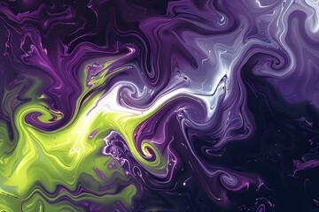 Fototapeta premium Illustration of A trendy and abstract gradient from electric violet to bright lime, featuring swirling patterns and a sense of movement and fluidity. Ai Generate. 