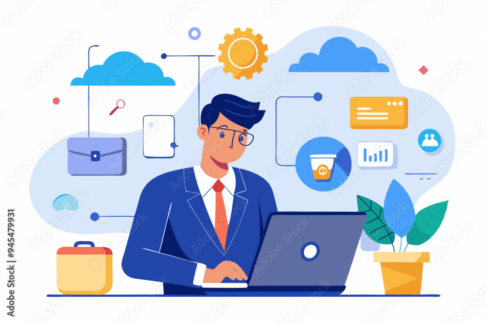 Fototapete saas software as a service, cloud computing software for client subscription, internet web applicati