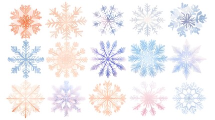 Christmas-themed snowflake vectors with a variety of designs and soft pastel colors