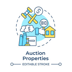 Auction properties multi color concept icon. Real estate status. Foreclosure asset for sale. Auction bidding. Round shape line illustration. Abstract idea. Graphic design. Easy to use in article