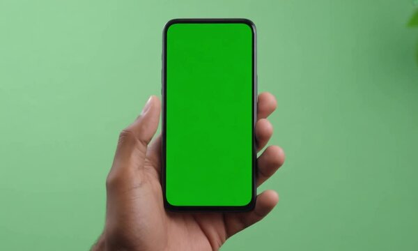 Man Holding Smartphone Against Man Holding Smartphone Against Green-Screen Chroma Key BackgroundGreen-Screen Chroma Key Background