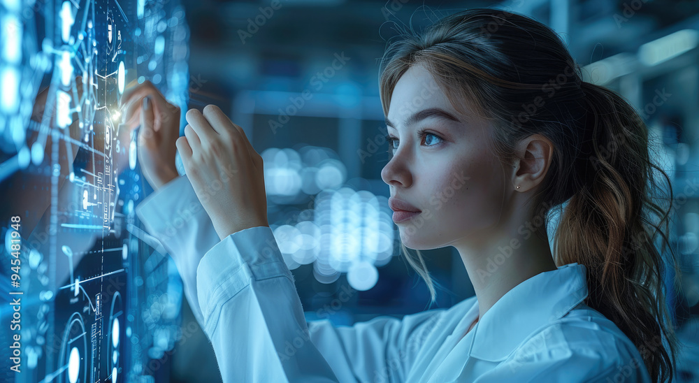 Leinwandbilder Scientists are using AI to analyze large amounts of data to find new ways to solve global problems such as climate change or hunger. Generative AI.