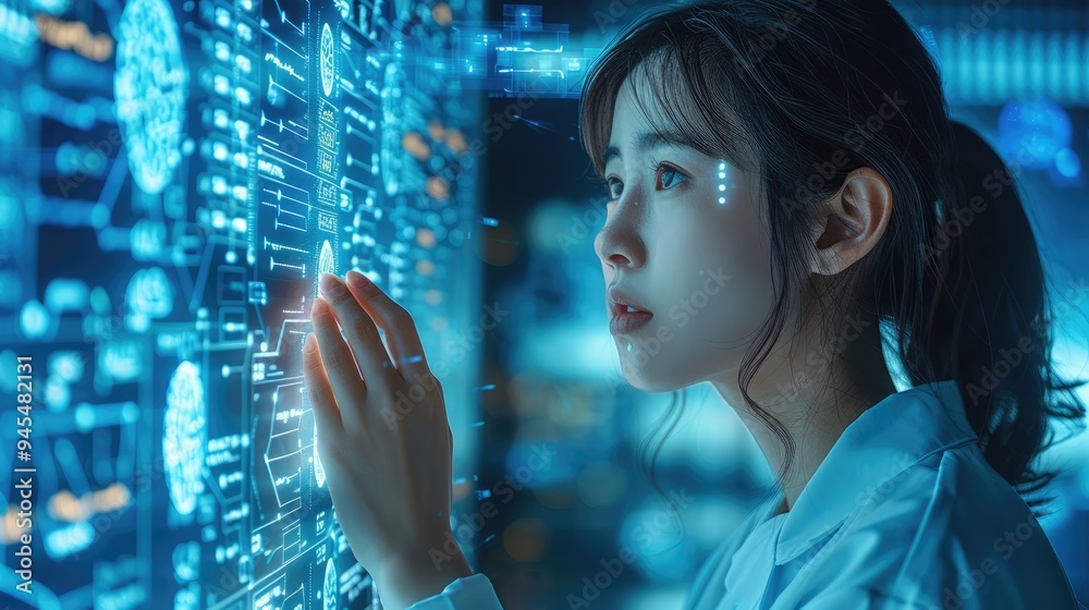 Leinwandbilder Scientists are using AI to analyze large amounts of data to find new ways to solve global problems such as climate change or hunger. Generative AI.