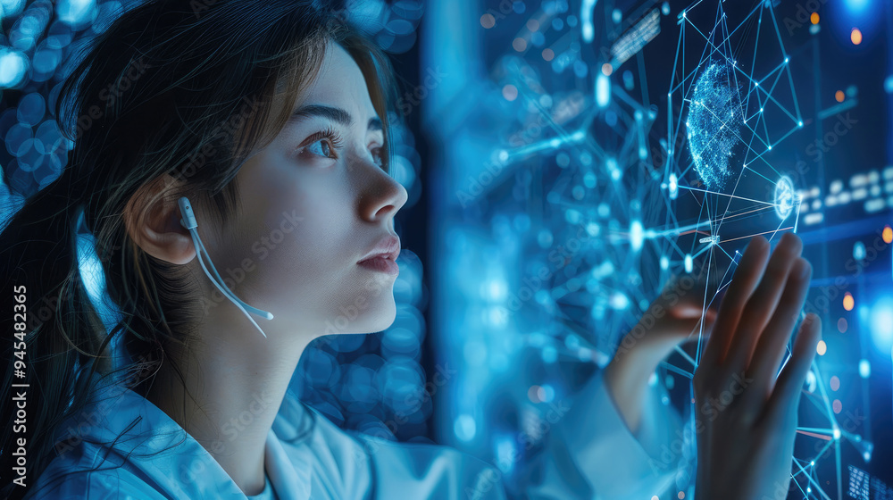 Leinwandbilder Scientists are using AI to analyze large amounts of data to find new ways to solve global problems such as climate change or hunger. Generative AI.