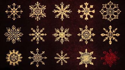Vintage-style snowflake vectors with a Christmas theme featuring ornate patterns and warm colors