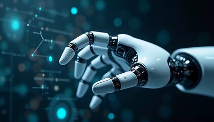 Robotic Hand, a close-up of a sleek, metallic robotic hand reaching out