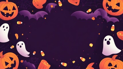 Fototapeta premium Halloween Background with Pumpkins, Bats and Ghosts.