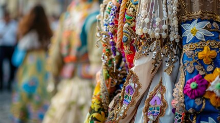 Fototapeta premium Close-up of traditional Amalfi Coast festival attire, detailed and colorful,