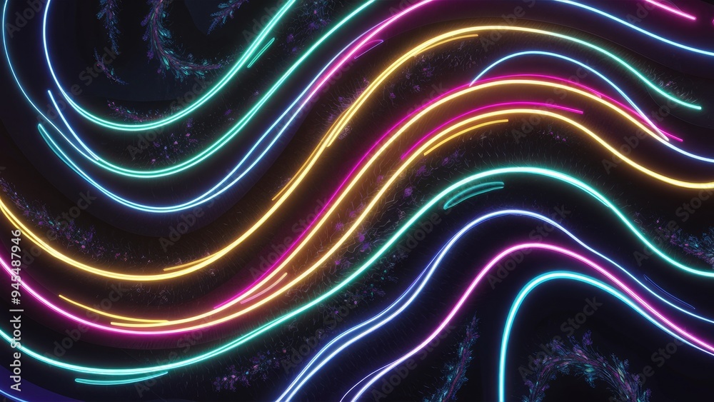 Poster vibrant abstract background with colorful wavy neon lines and fractal particles. dynamic design feat